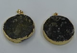 NGP8561 38mm - 40mm flat round druzy agate pendants wholesale