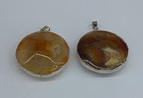 NGP8698 38mm - 40mm flat round agate pendants wholesale