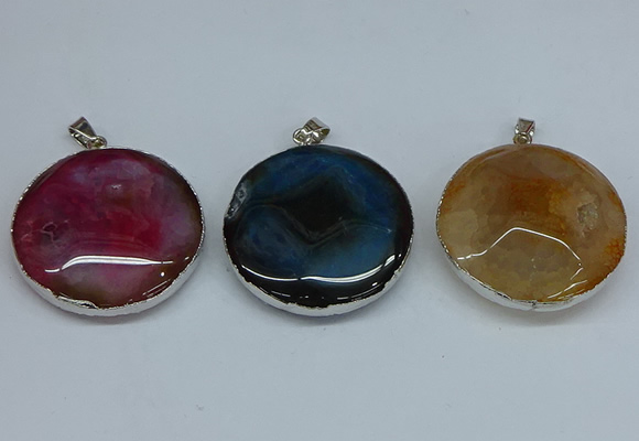 NGP8704 38mm - 40mm flat round agate pendants wholesale