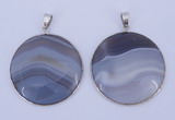 NGP936 5PCS 40mm flat round agate gemstone pendants with brass setting