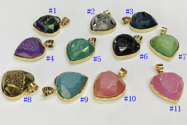 NGP9600 20mm faceted heart plated druzy agate pendants