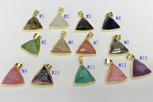 NGP9603 20*20mm faceted triangle plated druzy agate pendants