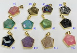 NGP9604 20*20mm faceted pentagon plated druzy agate pendants