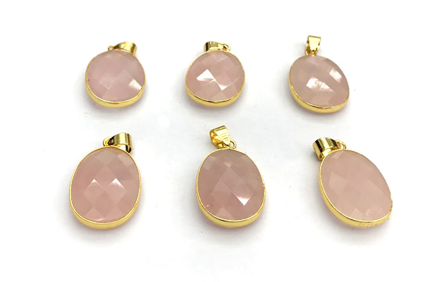 NGP9876 17*22mm faceted oval rose quartz pendant