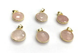 NGP9896 16mm faceted coin rose quartz pendant