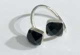 NGR1098 8mm faceted square  black agate gemstone rings wholesale