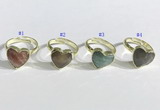 NGR1107 13mm faceted heart  mixed gemstone rings wholesale