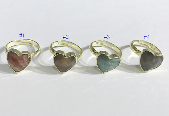 NGR1107 13mm faceted heart  mixed gemstone rings wholesale