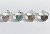 NGR1108 13mm faceted heart  mixed gemstone rings wholesale