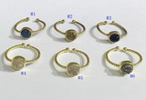 NGR1114 8mm coin  druzy agate gemstone rings wholesale