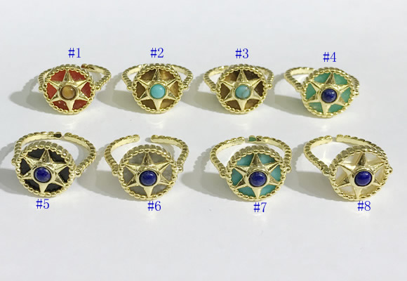 NGR1135 14mm flat round mixed gemstone gemstone rings wholesale