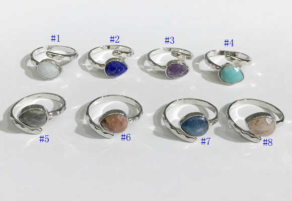 NGR1144 8*10mm faceted flat droplet mixed gemstone rings wholesale