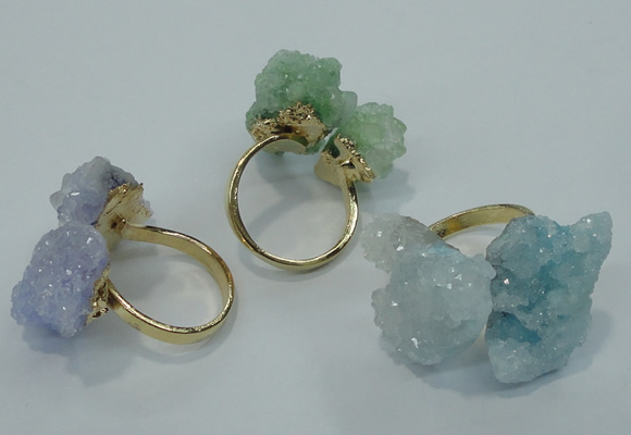 NGR15 15*20mm - 20*25mm nuggets plated druzy quartz rings