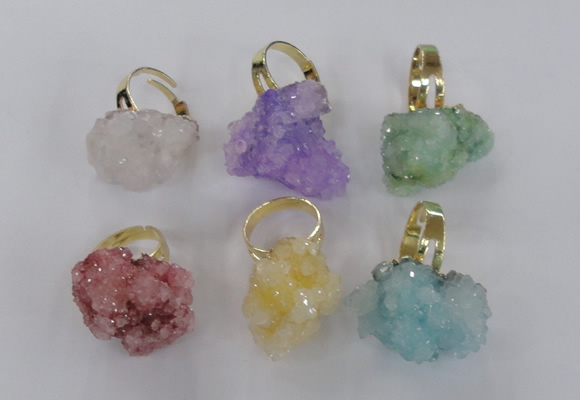 NGR21 18*25mm - 25*30mm nuggets plated druzy quartz rings