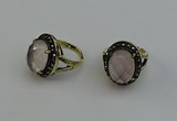 NGR2101 10*15mm faceted oval rose quartz gemstone rings