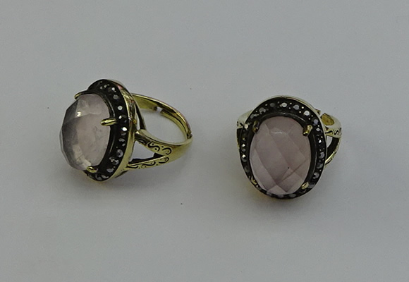 NGR2101 10*15mm faceted oval rose quartz gemstone rings