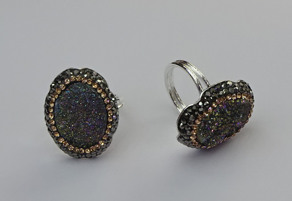 NGR2132 22*28mm - 22*30mm flower plated druzy agate rings