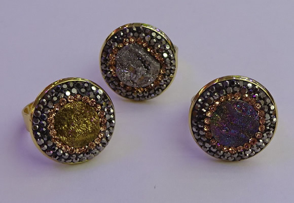 NGR2150 20mm - 22mm coin plated druzy agate gemstone rings