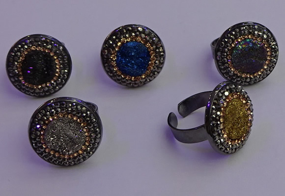 NGR2160 20mm - 22mm coin plated druzy agate gemstone rings