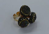 NGR296 14mm - 16mm coin plated druzy agate gemstone rings