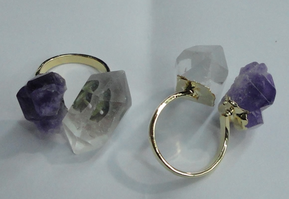 NGR77 13*18mm - 15*25mm faceted nuggets white crystal & amethyst rings