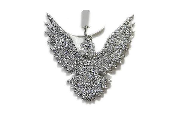 Pend123 40mm copper eagle pendant pave zirconia silver plated