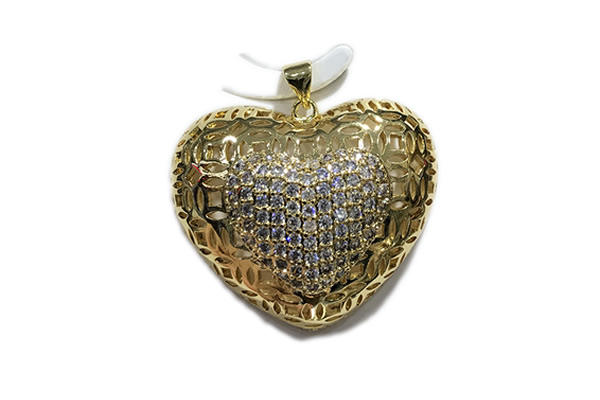 Pend128 28*33mm copper heart pendant pave zirconia gold plated