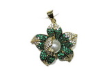 Pend141 27mm copper flower pendant pave zirconia gold plated