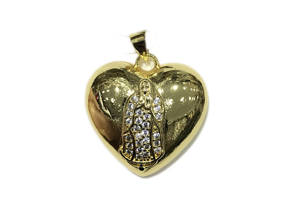 Pend147 24mm copper heart pendant pave zirconia gold plated