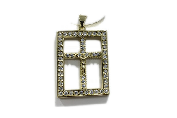 Pend157 22*28mm copper rectangle pendant pave zirconia gold plated