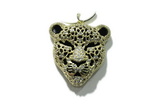 Pend158 28mm copper leopard pendant pave zirconia gold plated