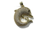 Pend162 23mm copper dolphin pendant pave zirconia gold plated