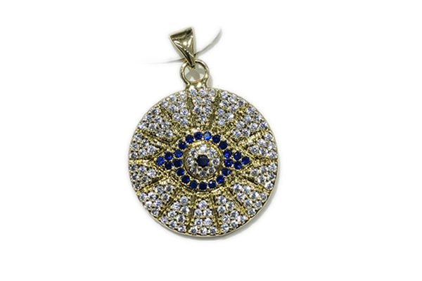 Pend185 20mm copper circle pendant pave zirconia gold plated