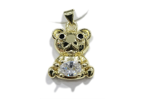 Pend204 14*17mm copper bear pendant pave zirconia gold plated