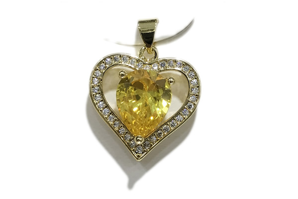 Pend209 20mm copper heart pendant pave zirconia gold plated