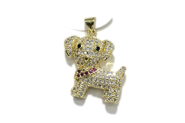 Pend211 20*22mm copper dog pendant pave zirconia gold plated