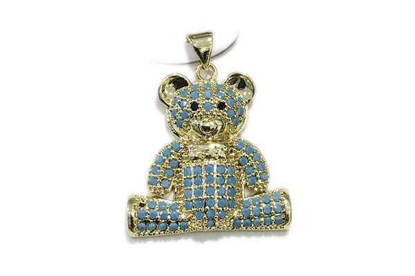 Pend214 23mm copper bear pendant pave zirconia gold plated