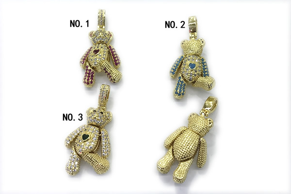 Pend233 18*30mm copper bear pendant pave zirconia gold plated