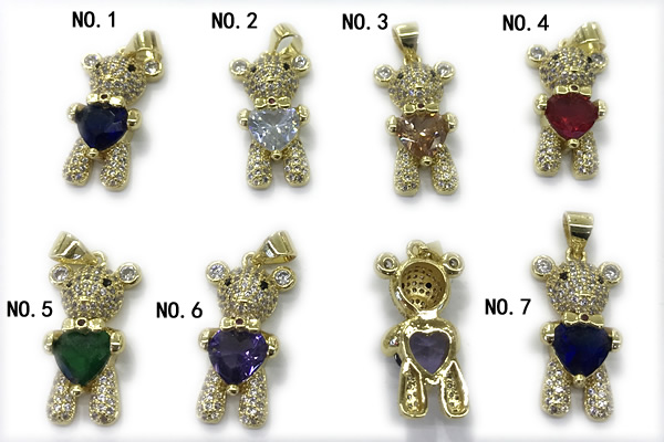 Pend246 10*20mm copper bear pendant pave zirconia gold plated