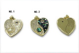 Pend275 20mm copper heart pendant pave abalone shell zirconia gold plated