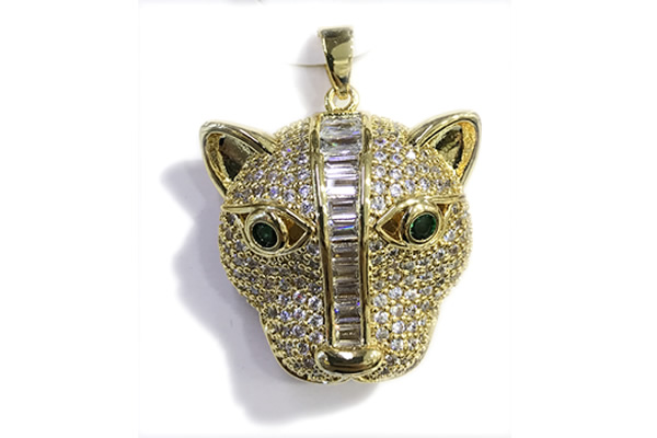 Pend34 30mm copper leopard pendant pave zirconia gold plated