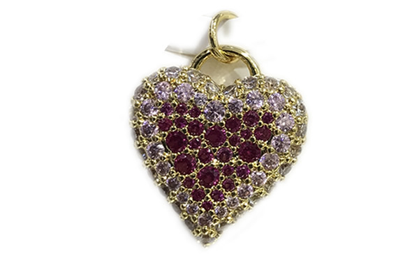 Pend66 17mm copper heart pendant pave zirconia gold plated