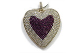 Pend70 30mm copper heart pendant pave zirconia gold plated