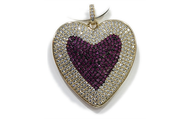 Pend70 30mm copper heart pendant pave zirconia gold plated