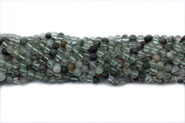 QUAR35 15 inches 6mm round green phantom quartz gemstone beads