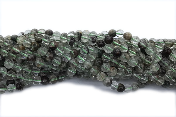 QUAR36 15 inches 8mm round green phantom quartz gemstone beads