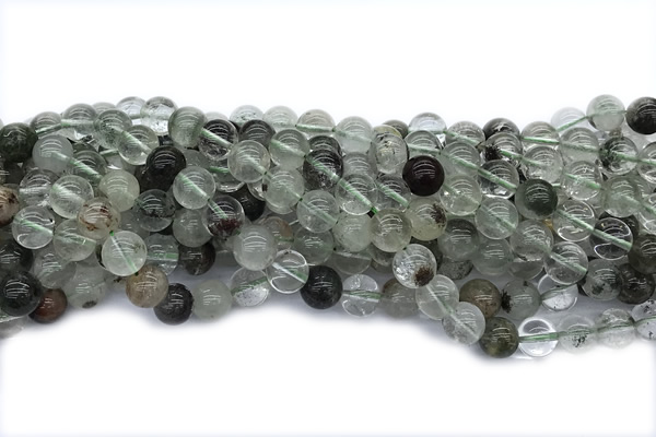 QUAR37 15 inches 10mm round green phantom quartz gemstone beads