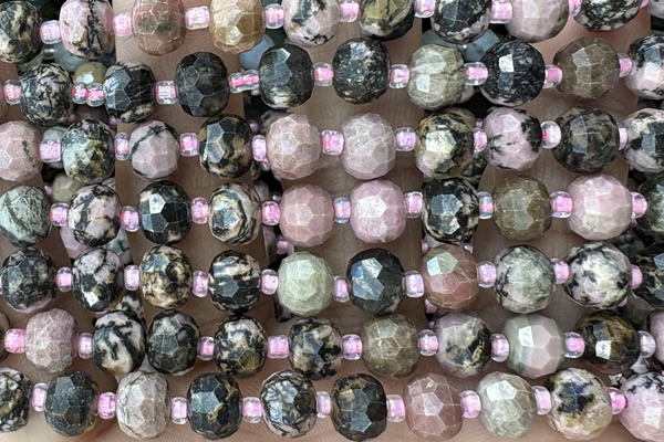 ROND222 15 inches 6*8mm faceted rondelle rhodonite gemstone beads