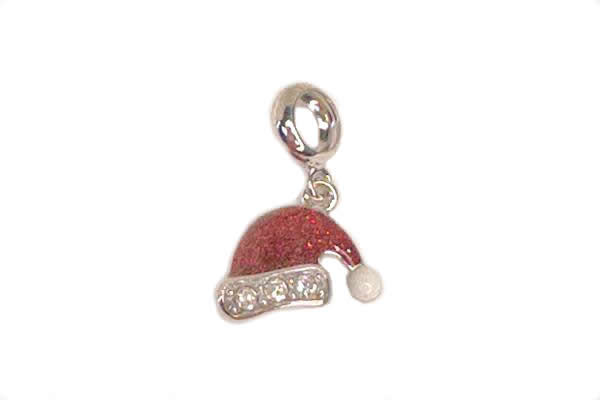 Silv156 11.5*17.5mm 925 Sterling Silver Santa Hat Pendant Enamel Plated