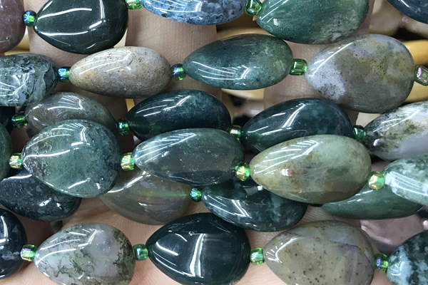 TEAR33 15 inches 13*18mm flat teardrop moss agate beads